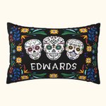 Personalizzato messicano floreale teschio di zucchero rettangolare cuscino di copertura con nome gotico Home Decor Giorno dei morti regalo per la fami