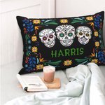 Personalizzato messicano floreale teschio di zucchero rettangolare cuscino di copertura con nome gotico Home Decor Giorno dei morti regalo per la fami