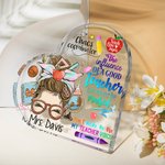 Personalised Funny Cartoon Pencil Apple Teach Love Inspire Acrylic Heart Plaque with Name Desk Decor Appreciation Back to School Gift for Teacher