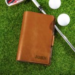 Personalised Pocket Leather Golf Scorecard Yardage Book Holder with Engraved Name Birthday Game Day Gift for Man Golf Lover