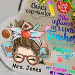 Personalised Funny Cartoon Pencil Apple Teach Love Inspire Acrylic Heart Plaque with Name Desk Decor Appreciation Back to School Gift for Teacher