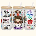 Personalizzato divertente Cartoon Donne Matita Mela Tema Insegnante 20 oz Bicchiere di vetro smerigliato con nome Apprezzamento Regalo di ritorno a sc