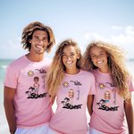 Personalised Hello Summer Palm Tree Cartoon 100% Cotton T-Shirt with Birth Flower and Name Holiday Beach Party Birthday Gift for Women Men