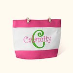 Personalised Colourful Striped Large Waterproof Canvas Beach Tote Bag with Initial and Name Summer Holiday Travel Essential Gift for Women