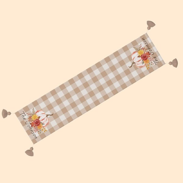 Chemin de Table à Pompons en Lin Personnalisé avec Texte Décoration de Maison Cadeau Halloween Thanksgiving pour Famille