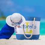 Personalised Colourful Striped Large Waterproof Canvas Beach Tote Bag with Initial and Name Summer Holiday Travel Essential Gift for Women