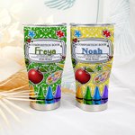 Gepersonaliseerd Kleurrijk Compositieboek Appelkrijt Ontwerp 30oz Geïsoleerde Tumbler met Naam en Rietje Terug naar School Waarderingsgeschenk voor Le