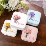 Personalized Birth Flower Bouquet Portable Leather Jewellery Case with Name Travel Essentials Birthday Wedding Bachelorette Party Gift for Her