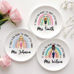 Personalized Big Heart Shape Little Minds Rainbow Cartoon Ceramic Ring Dish Jewelry Tray with Name Appreciation Back to School Gift for Teacher