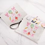 Trousse de Maquillage avec Bracelet Personnalisée avec Nom Motif Noeud Papillon Crayon Pomme Cadeau Remerciement Rentrée Scolaire pour Enseignant