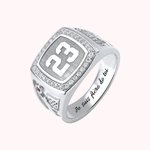 Bague de Basket-ball en Argent Sterling Personnalisée avec Nom Texte et Numéro Gravés Cadeau Anniversaire Fête des Pères pour Amoureux du Sport