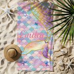 Asciugamano da spiaggia personalizzato con nome, carino, da sirena, ad asciugatura rapida e sovradimensionato, per la festa delle vacanze e per gli accessori estivi.