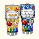 Gepersonaliseerd Kleurrijk Compositieboek Appelkrijt Ontwerp 30oz Geïsoleerde Tumbler met Naam en Rietje Terug naar School Waarderingsgeschenk voor Le