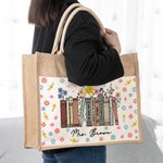 Personalized Wildflowers Book Design Jute Tote Bag with Name and Book Title Back to School Birthday Gift for Teacher Reading Lover
