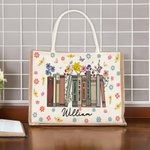 Libro floreale di primavera personalizzato Borsa in tela di iuta di grande capacità con nome Regalo di ringraziamento per l'insegnante amante della le