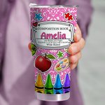 Gepersonaliseerd Kleurrijk Compositieboek Appelkrijt Ontwerp 30oz Geïsoleerde Tumbler met Naam en Rietje Terug naar School Waarderingsgeschenk voor Le