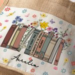 Personalized Wildflowers Book Design Jute Tote Bag with Name and Book Title Back to School Birthday Gift for Teacher Reading Lover