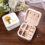 Personalized Birth Flower Bouquet Portable Leather Jewellery Case with Name Travel Essentials Birthday Wedding Bachelorette Party Gift for Her