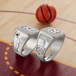 Bague de Basket-ball en Argent Sterling Personnalisée avec Nom Texte et Numéro Gravés Cadeau Anniversaire Fête des Pères pour Amoureux du Sport