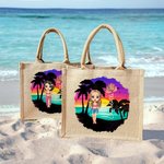 Sac en Toile de Jute Personnalisé avec Nom Fleur de Naissance Dessin de Fille sur Plage Cadeau Mariage Fête pour les Femmes