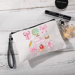 Trousse de Maquillage avec Bracelet Personnalisée avec Nom Motif Noeud Papillon Crayon Pomme Cadeau Remerciement Rentrée Scolaire pour Enseignant