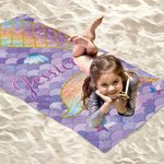 Asciugamano da spiaggia personalizzato con nome, carino, da sirena, ad asciugatura rapida e sovradimensionato, per la festa delle vacanze e per gli accessori estivi.