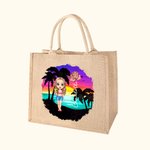 Sac en Toile de Jute Personnalisé avec Nom Fleur de Naissance Dessin de Fille sur Plage Cadeau Mariage Fête pour les Femmes
