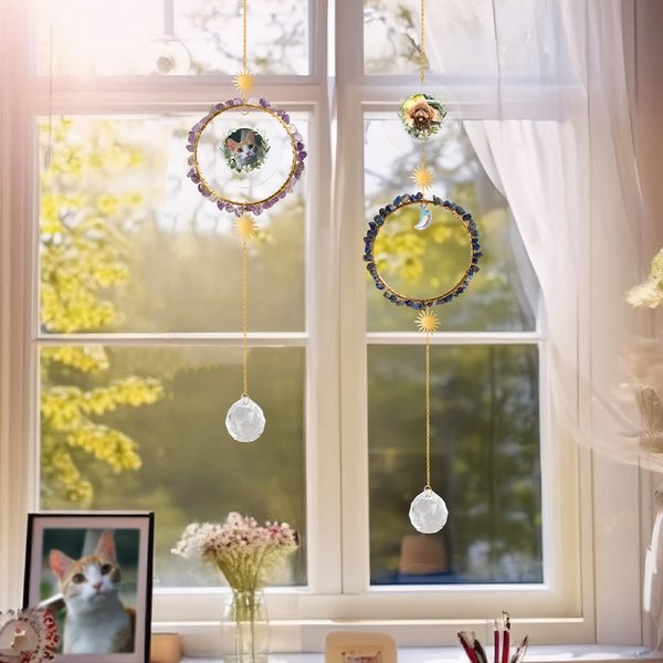 Personalisierter Mond- und Sonne-Kristall-Sonnenfänger mit Foto und Text Fenster-Anhänger Haus Deko Geburtstag Hauseinweihung Erinnerungsgeschenk