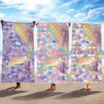 Asciugamano da spiaggia personalizzato con nome, carino, da sirena, ad asciugatura rapida e sovradimensionato, per la festa delle vacanze e per gli accessori estivi.