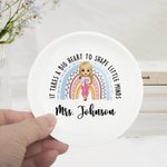 Personalized Big Heart Shape Little Minds Rainbow Cartoon Ceramic Ring Dish Jewelry Tray with Name Appreciation Back to School Gift for Teacher