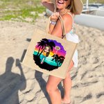 Sac en Toile de Jute Personnalisé avec Nom Fleur de Naissance Dessin de Fille sur Plage Cadeau Mariage Fête pour les Femmes