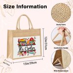 Personalized Pencil Peach Blossom Name Jute Tote Bag with Front Pocket Teacher's Day Appreciation Gift for Teacher