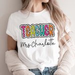 Personalized Colourful Dalmatian Dots Unisex T-Shirt Sweatshirt with Text Funny Back to School Appreciation Gift for Teacher