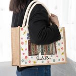 Libro floreale di primavera personalizzato Borsa in tela di iuta di grande capacità con nome Regalo di ringraziamento per l'insegnante amante della le