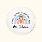 Personalized Big Heart Shape Little Minds Rainbow Cartoon Ceramic Ring Dish Jewelry Tray with Name Appreciation Back to School Gift for Teacher