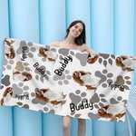 Serviette de Plage Personnalisée avec Nom Photo de l'Animal Design de Patte Séchage Rapide Accessoire de Plage Cadeau de Vacances