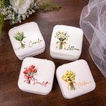 Personalized Birth Flower Bouquet Portable Leather Jewellery Case with Name Travel Essentials Birthday Wedding Bachelorette Party Gift for Her
