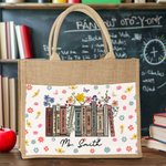 Personalized Wildflowers Book Design Jute Tote Bag with Name and Book Title Back to School Birthday Gift for Teacher Reading Lover