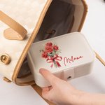 Personalized Birth Flower Bouquet Portable Leather Jewellery Case with Name Travel Essentials Birthday Wedding Bachelorette Party Gift for Her