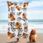 Serviette de Plage Personnalisée avec Nom Photo de l'Animal Design de Patte Séchage Rapide Accessoire de Plage Cadeau de Vacances