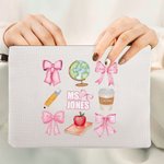 Trousse de Maquillage avec Bracelet Personnalisée avec Nom Motif Noeud Papillon Crayon Pomme Cadeau Remerciement Rentrée Scolaire pour Enseignant