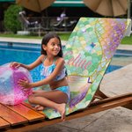 Asciugamano da spiaggia personalizzato con nome, carino, da sirena, ad asciugatura rapida e sovradimensionato, per la festa delle vacanze e per gli accessori estivi.