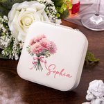 Personalized Birth Flower Bouquet Portable Leather Jewellery Case with Name Travel Essentials Birthday Wedding Bachelorette Party Gift for Her