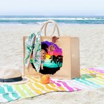 Sac en Toile de Jute Personnalisé avec Nom Fleur de Naissance Dessin de Fille sur Plage Cadeau Mariage Fête pour les Femmes