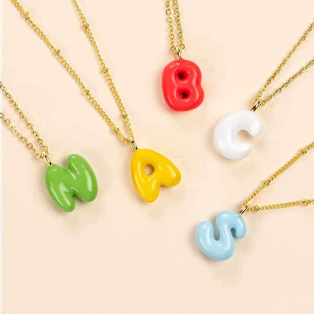 Pendentif Personnalisé avec Initiale Collier à Lettre Bubble Macaron 3D Cadeau Anniversaire Fête pour Femme
