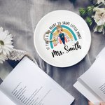 Personalized Big Heart Shape Little Minds Rainbow Cartoon Ceramic Ring Dish Jewelry Tray with Name Appreciation Back to School Gift for Teacher