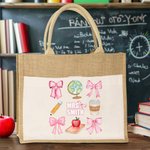 Sac en Toile de Jute Personnalisé avec Nom Motif Noeud Papillon Cadeau Remerciement Rentrée Scolaire pour l'Enseignant