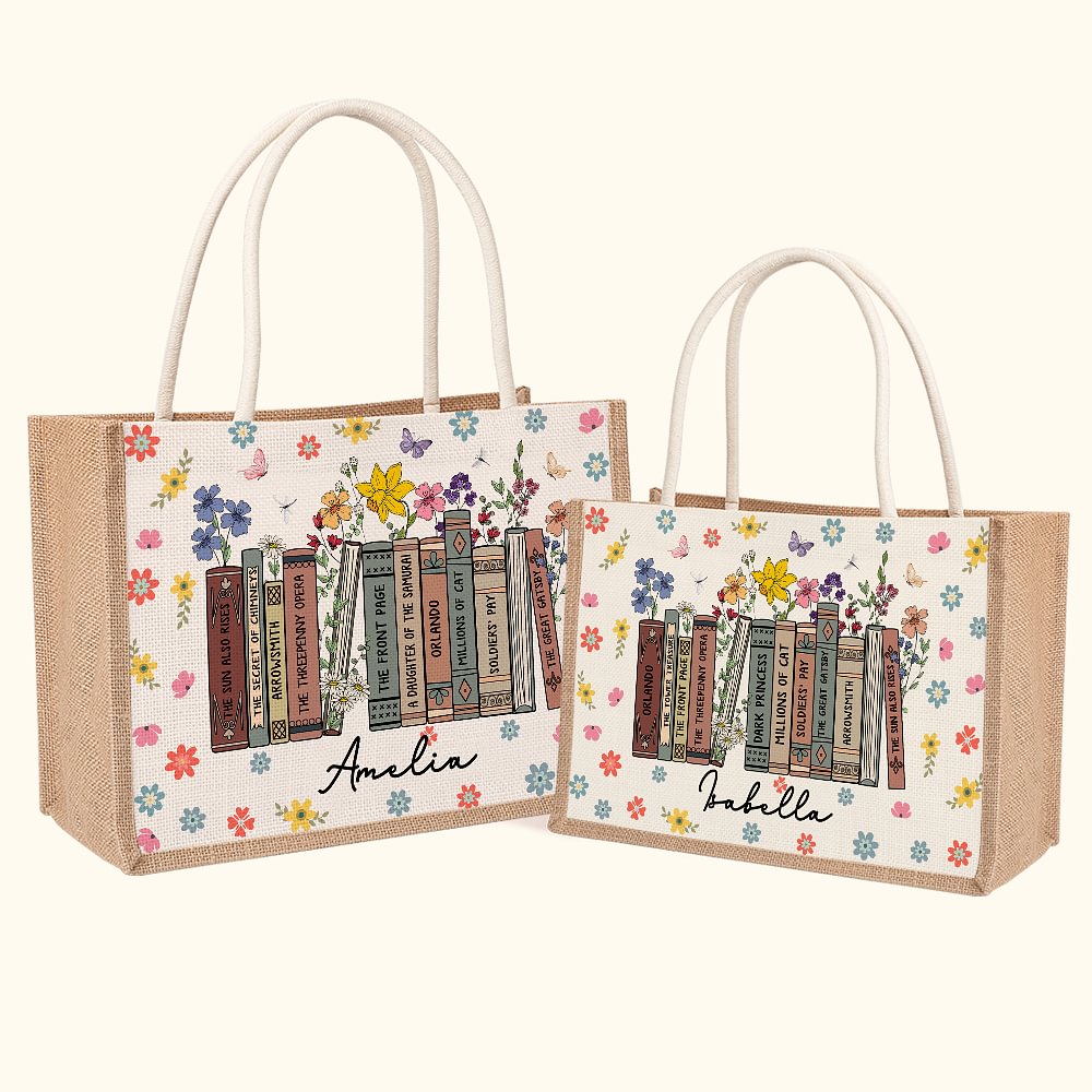 Sac en Toile de Jute de Grande Capacité Personnalisé avec Nom Titre du livre Cadeau Remerciement Rentrée Scolaire pour Enseignant Amoureux de Lecture