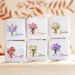Personalized Birth Flower Bouquet Portable Leather Jewellery Case with Name Travel Essentials Birthday Wedding Bachelorette Party Gift for Her