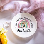 Personalized Big Heart Shape Little Minds Rainbow Cartoon Ceramic Ring Dish Jewelry Tray with Name Appreciation Back to School Gift for Teacher